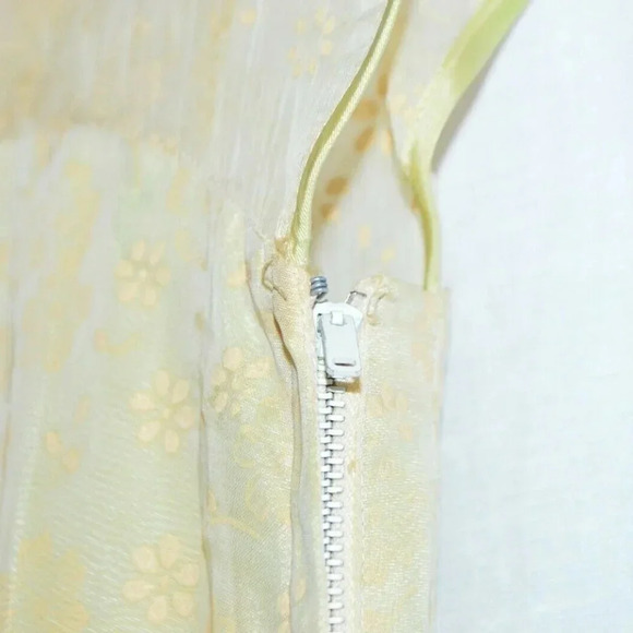 50s Pale Yellow Chiffon Floral Dress Sweatheart - Picture 7 of 8